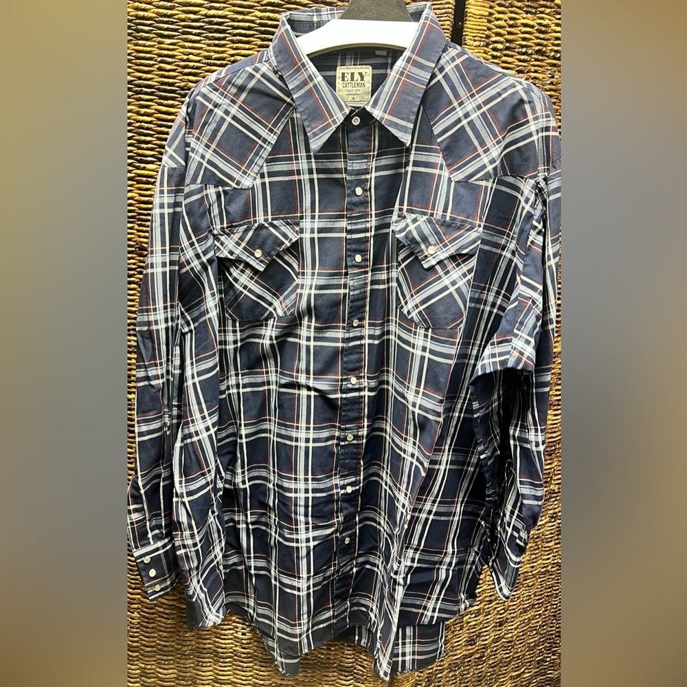 Ely Cattleman- Mens Big 4X,‎ Pearlized buttons, Blue/White
